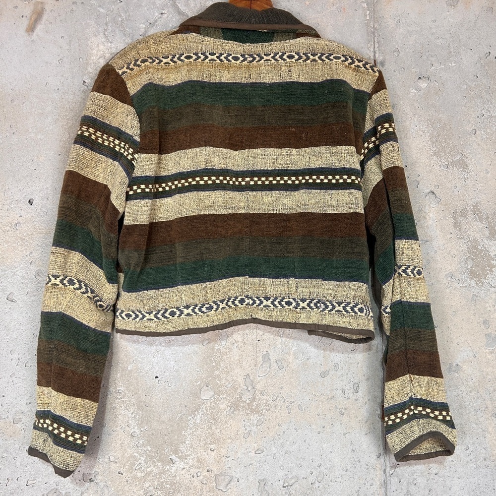 Vintage new identity 90s southwestern green brown cropped open jacket xl - Picture 5 of 6